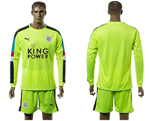 Leicester City Blank Shiny Green Goalkeeper Long Sleeves Soccer Club Jersey